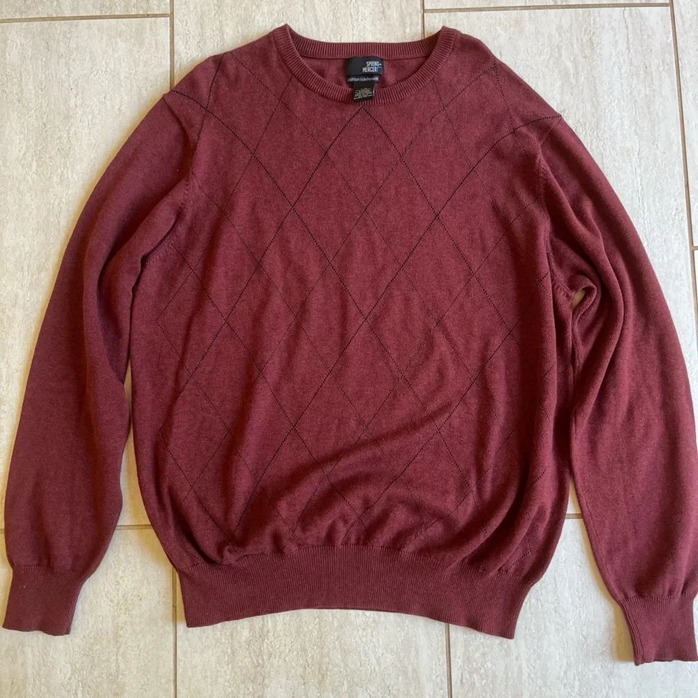 Maroon Argyle Cotton Cashmere Blend Sweater Preppy Knit L